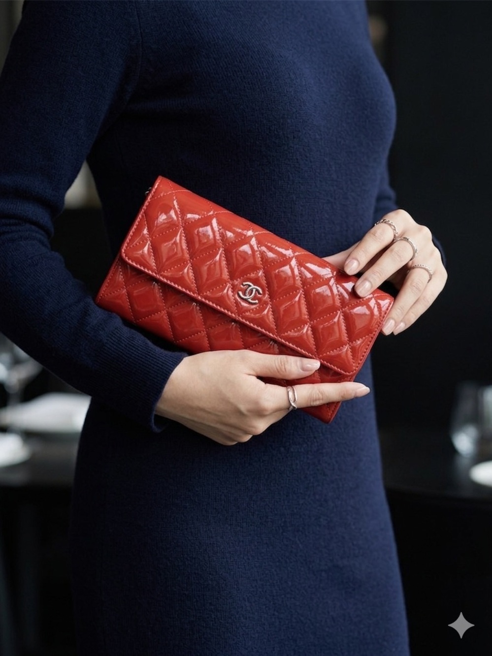 CHANEL Quilted Patent Leather Wallet Clutch